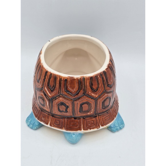 2013 Color Me Mine Turtle Planter Garden Pottery Blue Hand Painted 5.5" Opening - Picture 7 of 15
